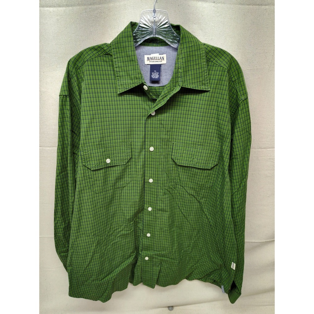 Magellan Sportswear Mens XL Green Check Plaid Long Sleeve Button Down Shirt